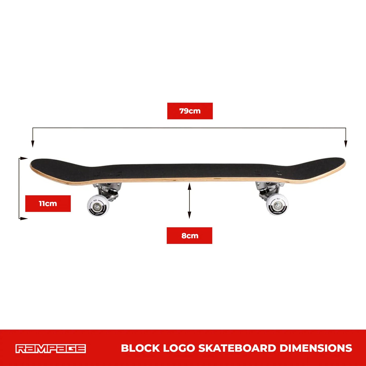 Rampage Block Logo Complete Skateboard - Red/Black 8"