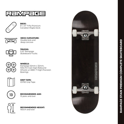 Rampage Stain Complete Skateboard - Black 8"