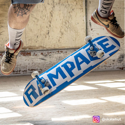 Rampage Block Logo Complete Skateboard - Blue/White 8''